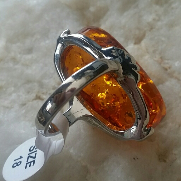 Ring Jewelry Amber Silver Plated size 8 - Picture 2 of 5